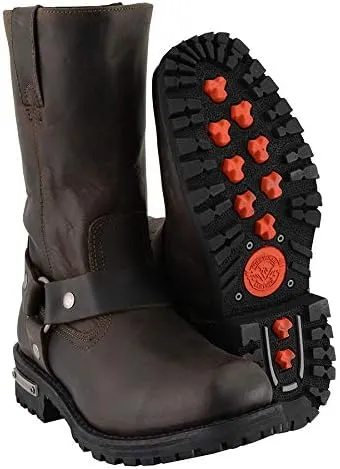 Milwaukee Leather Men's Classic 11-Inch Dark Brown Leather Harness Square Toe Motorcycle Boots MBM9062-13