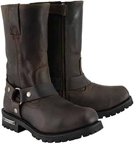 Milwaukee Leather Men's Classic 11-Inch Dark Brown Leather Harness Square Toe Motorcycle Boots MBM9062-13