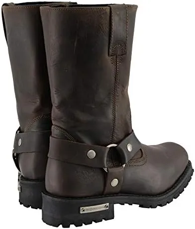 Milwaukee Leather Men's Classic 11-Inch Dark Brown Leather Harness Square Toe Motorcycle Boots MBM9062-13