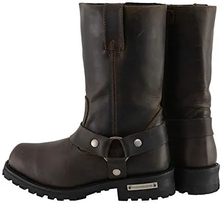Milwaukee Leather Men's Classic 11-Inch Dark Brown Leather Harness Square Toe Motorcycle Boots MBM9062-13