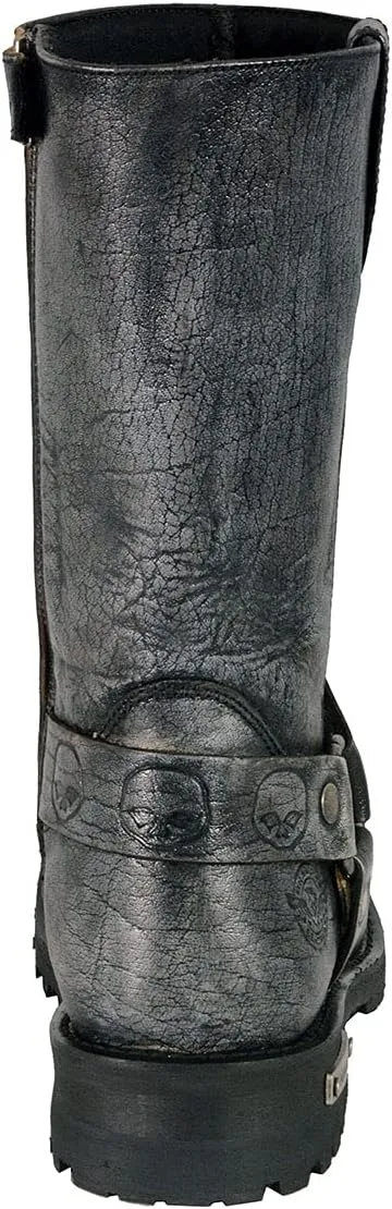 Milwaukee Leather Men's Distressed Brown Leather Wide Width 11-inch Square Toe Harness Motorcycle Boots MBM9005W