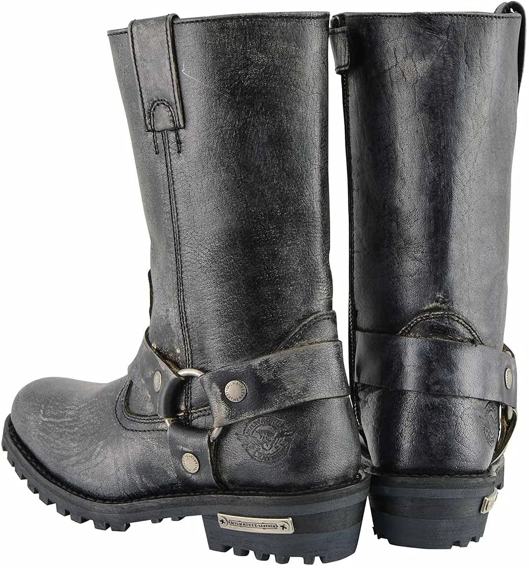 Milwaukee Leather Men's Distressed Brown Leather Wide Width 11-inch Square Toe Harness Motorcycle Boots MBM9005W