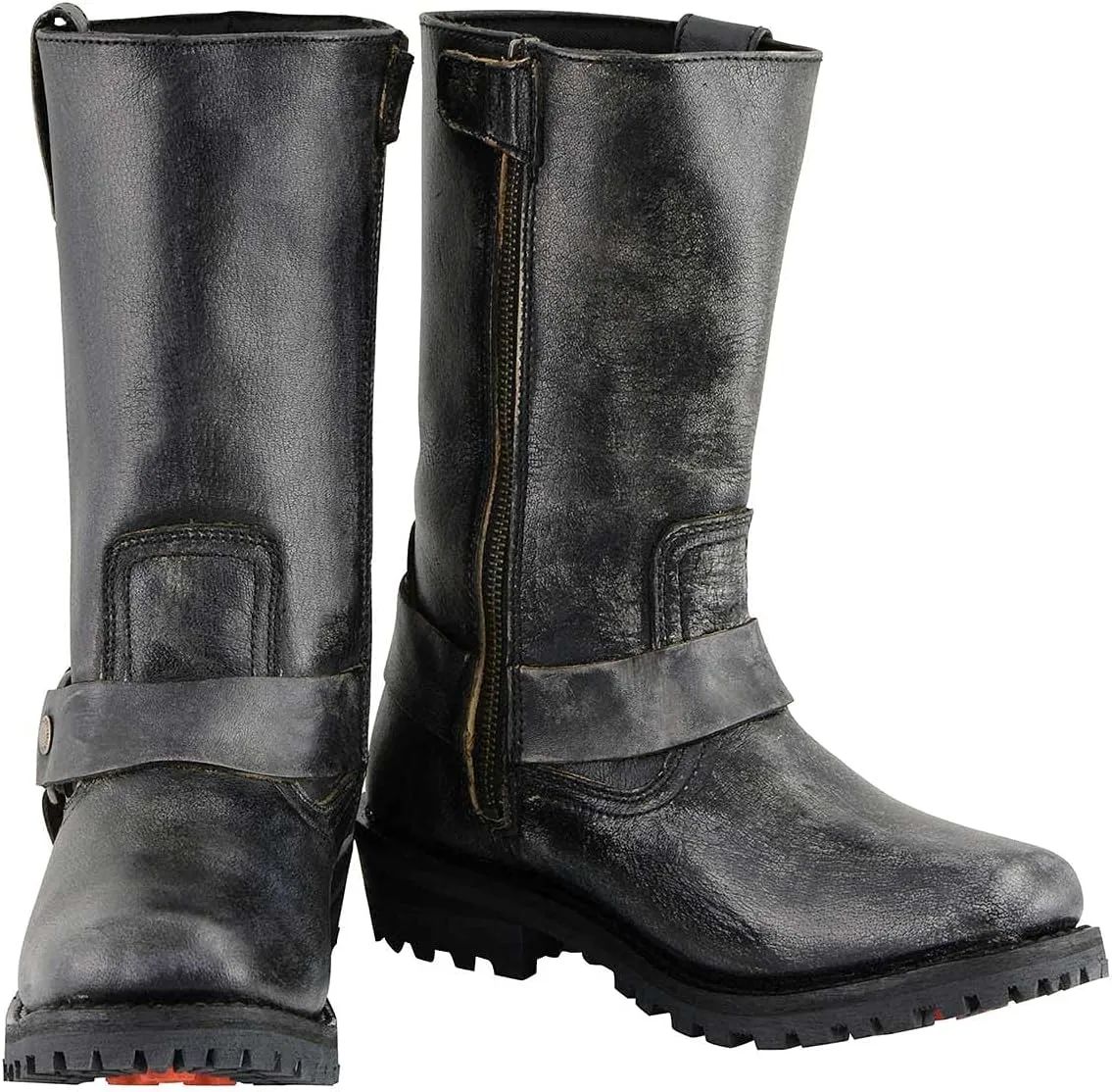 Milwaukee Leather Men's Distressed Brown Leather Wide Width 11-inch Square Toe Harness Motorcycle Boots MBM9005W