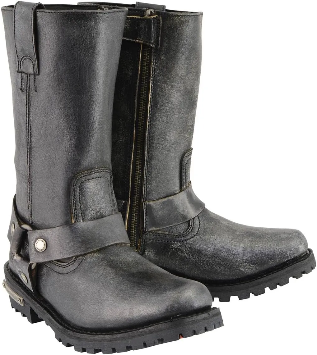 Milwaukee Leather Men's Distressed Brown Leather Wide Width 11-inch Square Toe Harness Motorcycle Boots MBM9005W