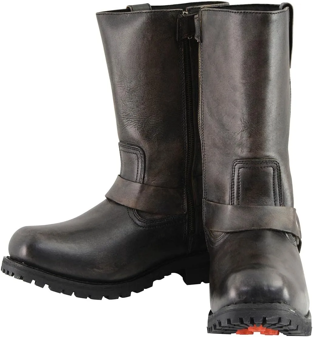 Milwaukee Leather Men's Distressed Brown Leather Wide Width 11-inch Square Toe Harness Motorcycle Boots MBM9005W