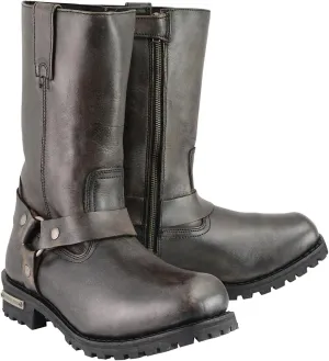 Milwaukee Leather Men's Distressed Brown Leather Wide Width 11-inch Square Toe Harness Motorcycle Boots MBM9005W