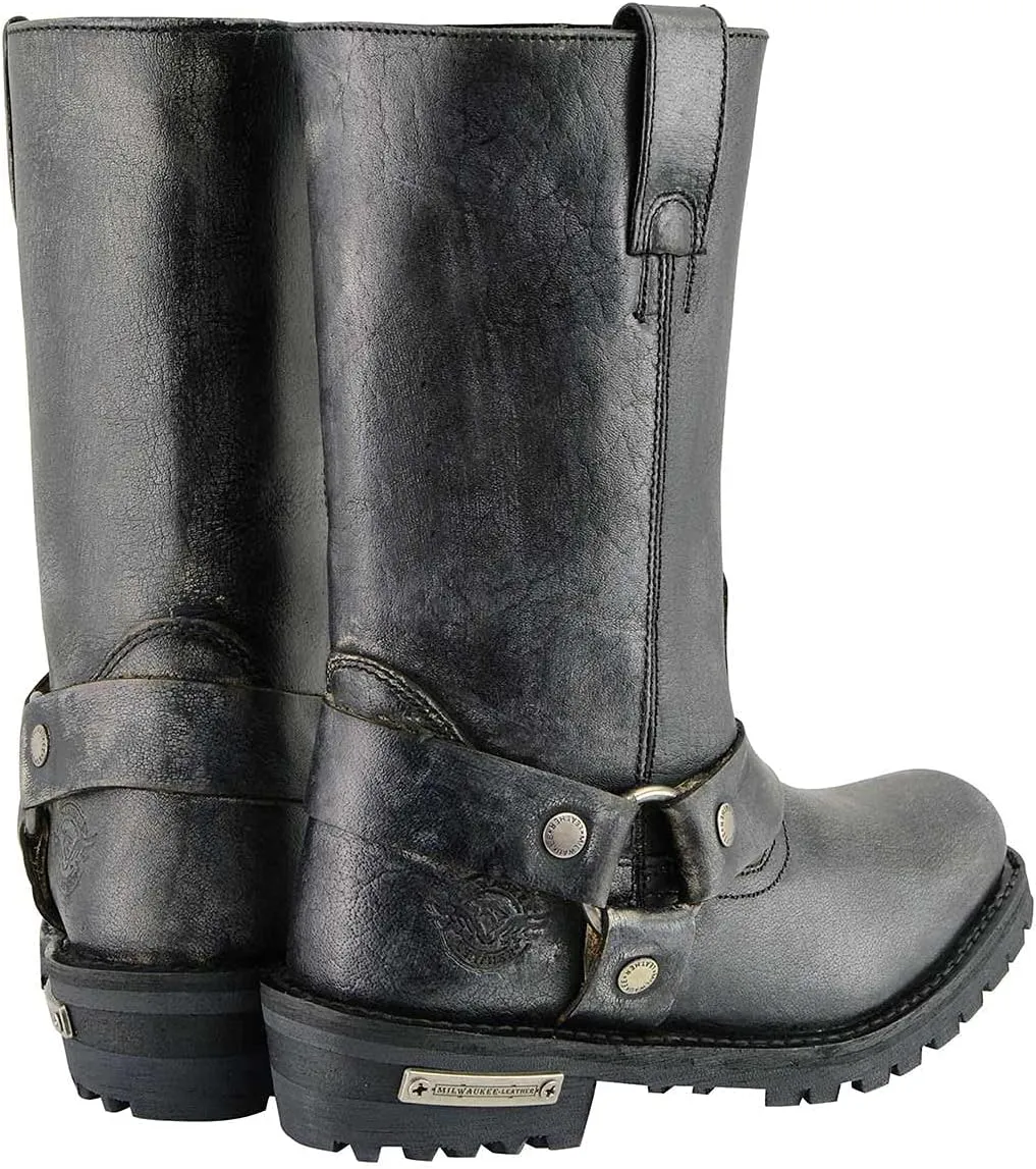 Milwaukee Leather Men's Distressed Brown Leather Wide Width 11-inch Square Toe Harness Motorcycle Boots MBM9005W