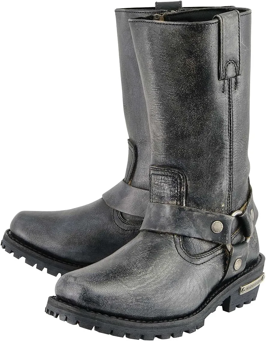 Milwaukee Leather Men's Distressed Brown Leather Wide Width 11-inch Square Toe Harness Motorcycle Boots MBM9005W