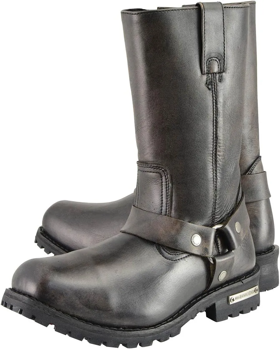 Milwaukee Leather Men's Distressed Brown Leather Wide Width 11-inch Square Toe Harness Motorcycle Boots MBM9005W