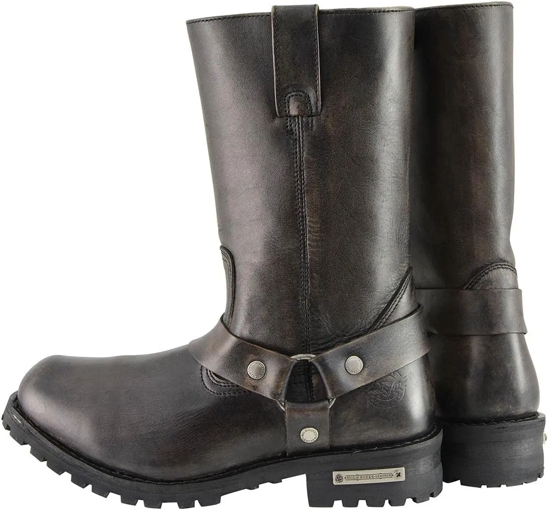 Milwaukee Leather Men's Distressed Brown Leather Wide Width 11-inch Square Toe Harness Motorcycle Boots MBM9005W