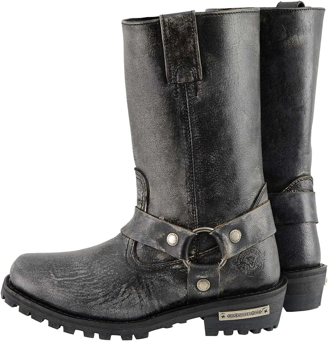 Milwaukee Leather Men's Distressed Brown Leather Wide Width 11-inch Square Toe Harness Motorcycle Boots MBM9005W