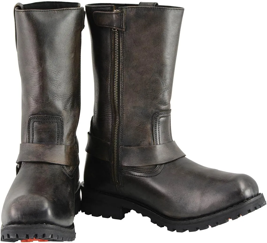 Milwaukee Leather Men's Distressed Brown Leather Wide Width 11-inch Square Toe Harness Motorcycle Boots MBM9005W