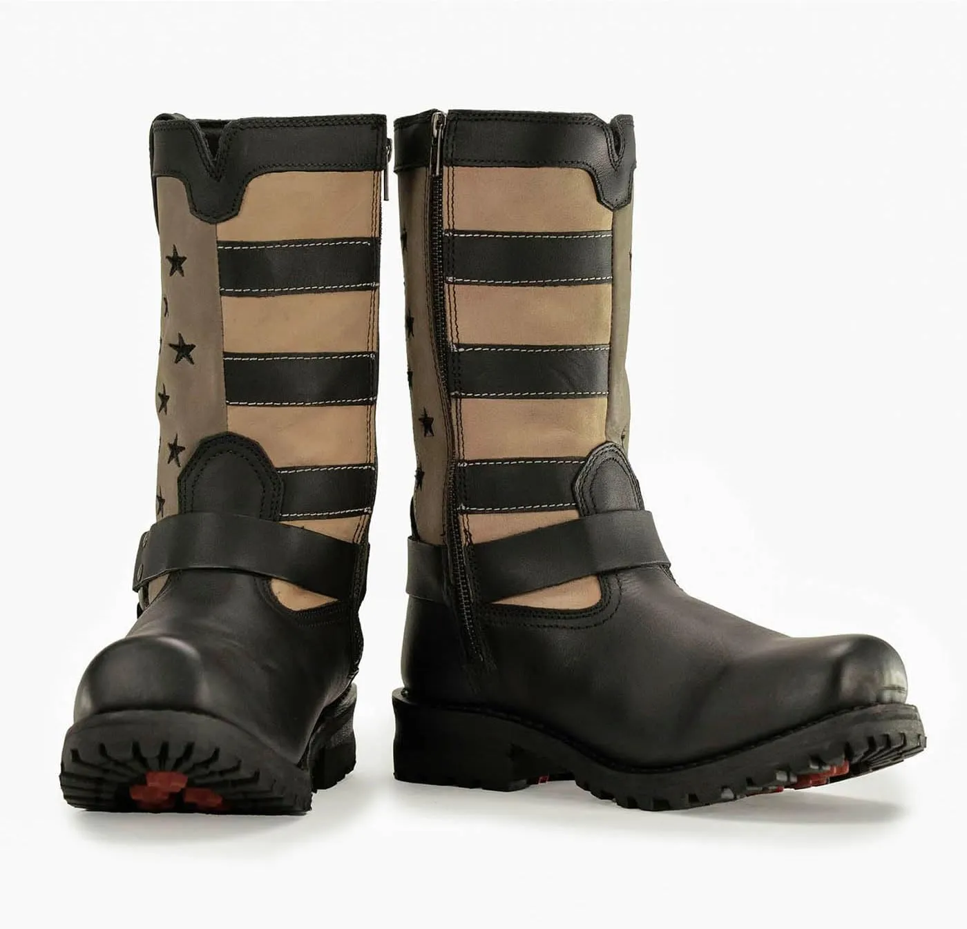Milwaukee Leather Men's Stars and Stripes Black with Tan Motorcycle Rider Harness Boots MBM9045-13