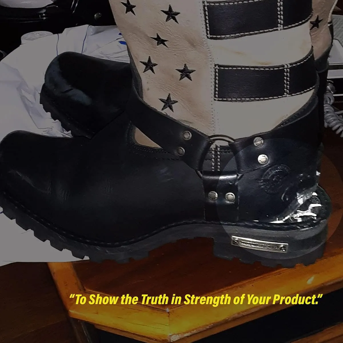 Milwaukee Leather Men's Stars and Stripes Black with Tan Motorcycle Rider Harness Boots MBM9045-13