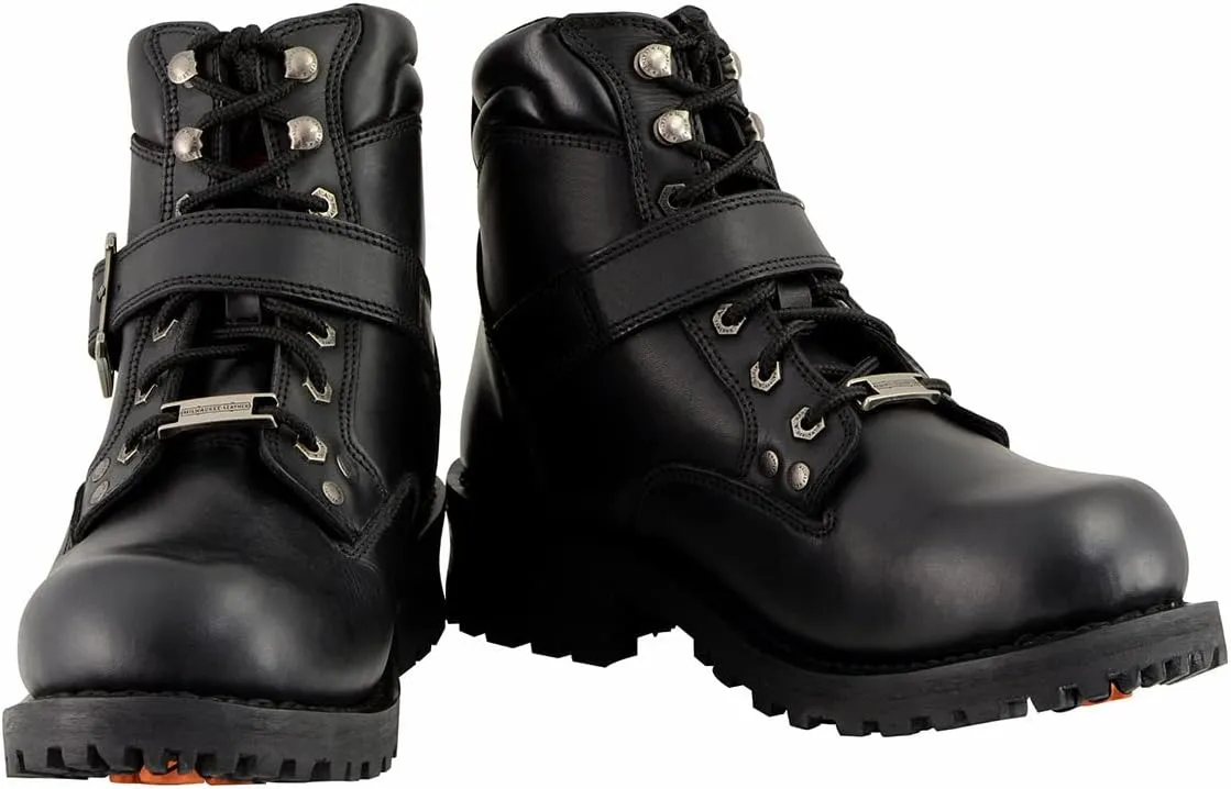 Milwaukee Leather Men's Wide-Width Classic Black Leather Lace-Up 6-inch Engineer Boots with Side Buckle MBM9010W - 10.5W