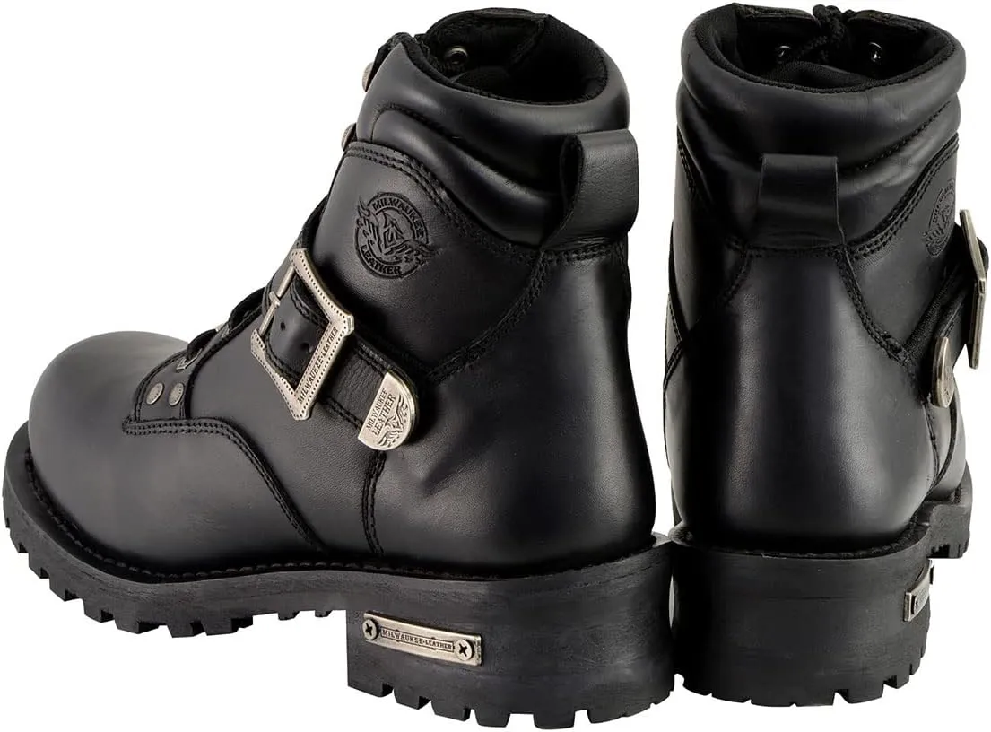 Milwaukee Leather Men's Wide-Width Classic Black Leather Lace-Up 6-inch Engineer Boots with Side Buckle MBM9010W - 10.5W