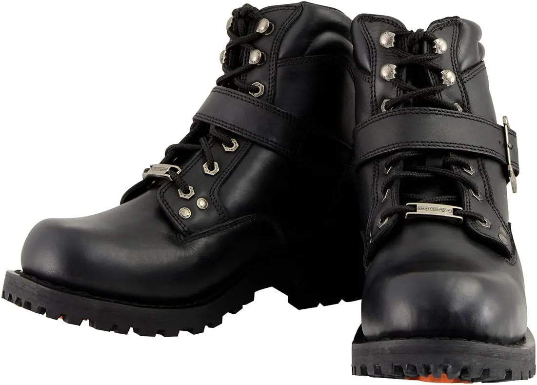 Milwaukee Leather Men's Wide-Width Classic Black Leather Lace-Up 6-inch Engineer Boots with Side Buckle MBM9010W - 10.5W