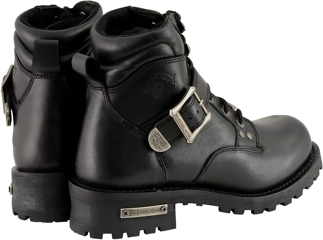Milwaukee Leather Men's Wide-Width Classic Black Leather Lace-Up 6-inch Engineer Boots with Side Buckle MBM9010W - 10.5W