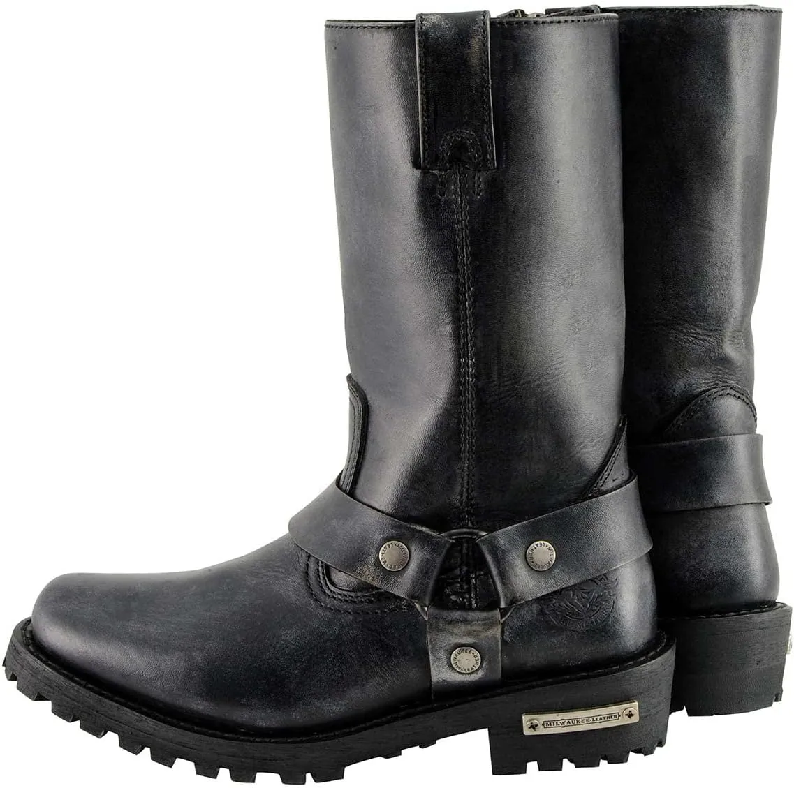 Milwaukee Leather Women's 11-Inch Distressed Grey Classic Harness Square Toe Leather Boots MBL9362-7.5