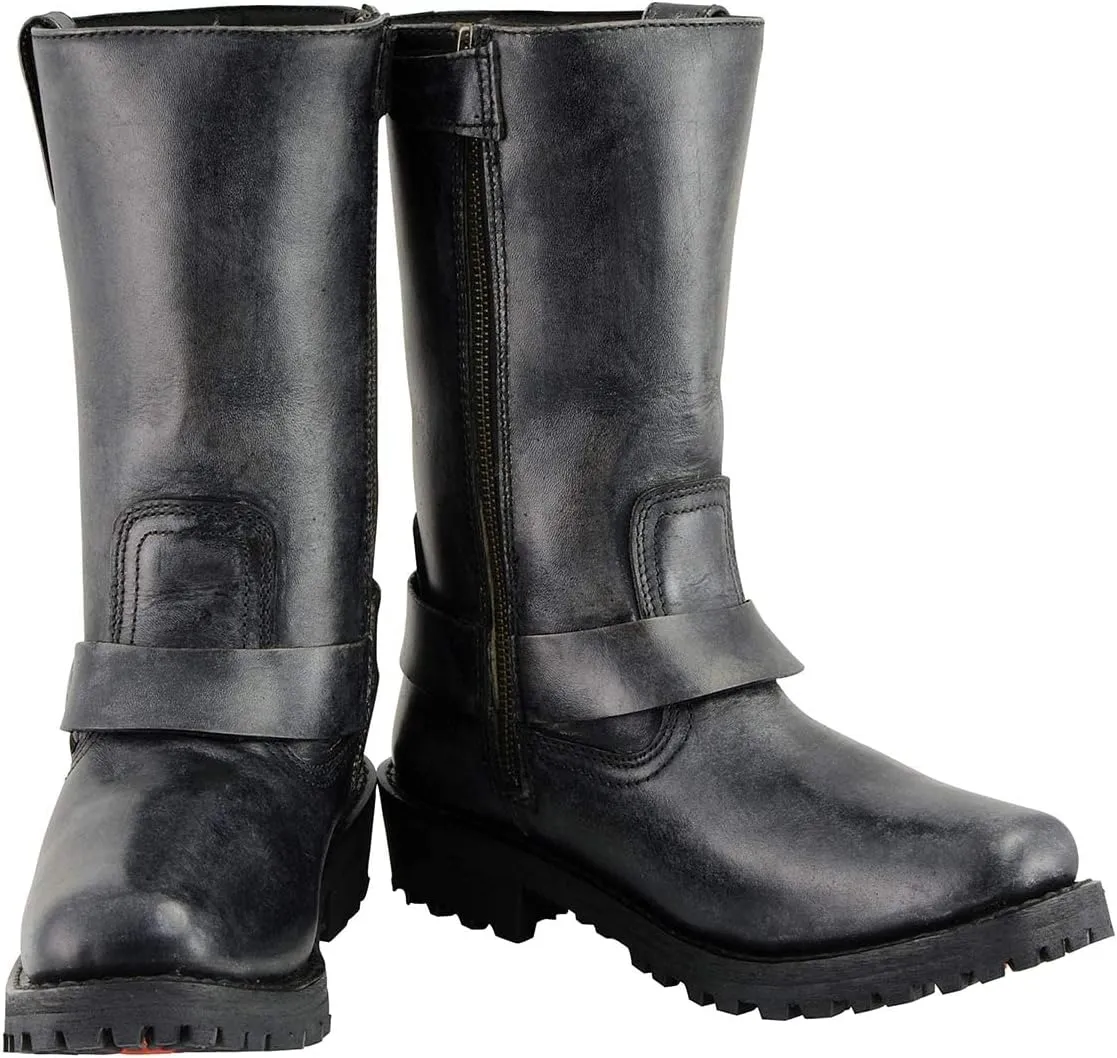 Milwaukee Leather Women's 11-Inch Distressed Grey Classic Harness Square Toe Leather Boots MBL9362-7.5