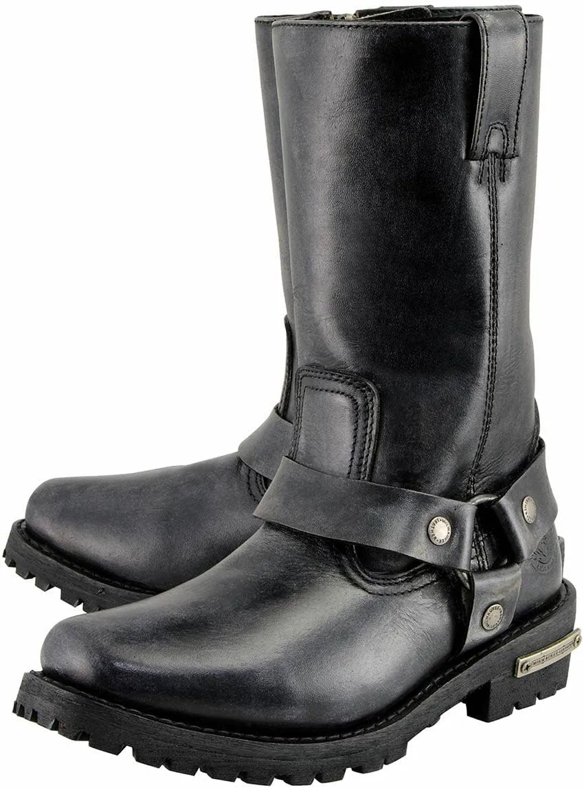 Milwaukee Leather Women's 11-Inch Distressed Grey Classic Harness Square Toe Leather Boots MBL9362-7.5