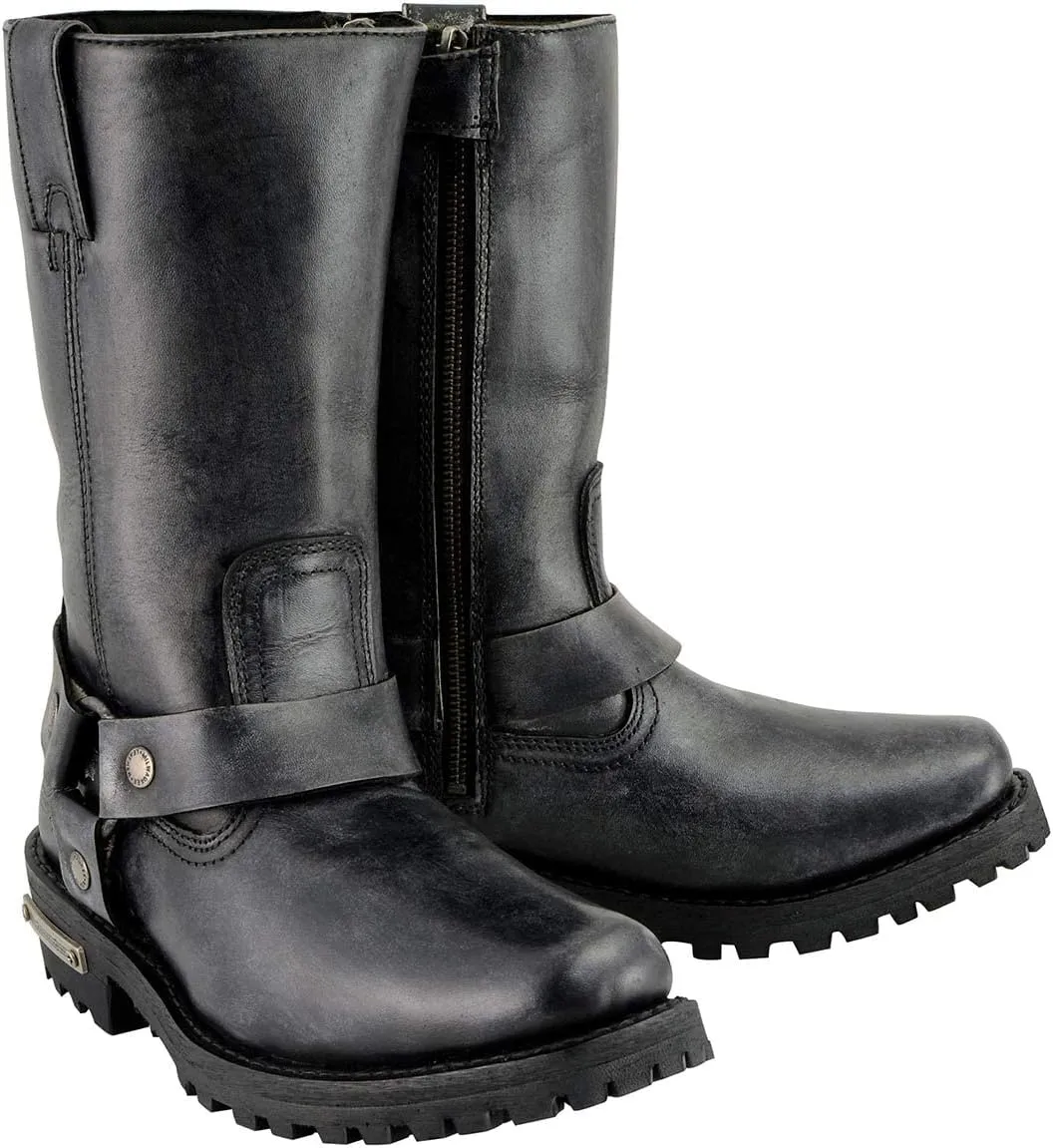 Milwaukee Leather Women's 11-Inch Distressed Grey Classic Harness Square Toe Leather Boots MBL9362-7.5