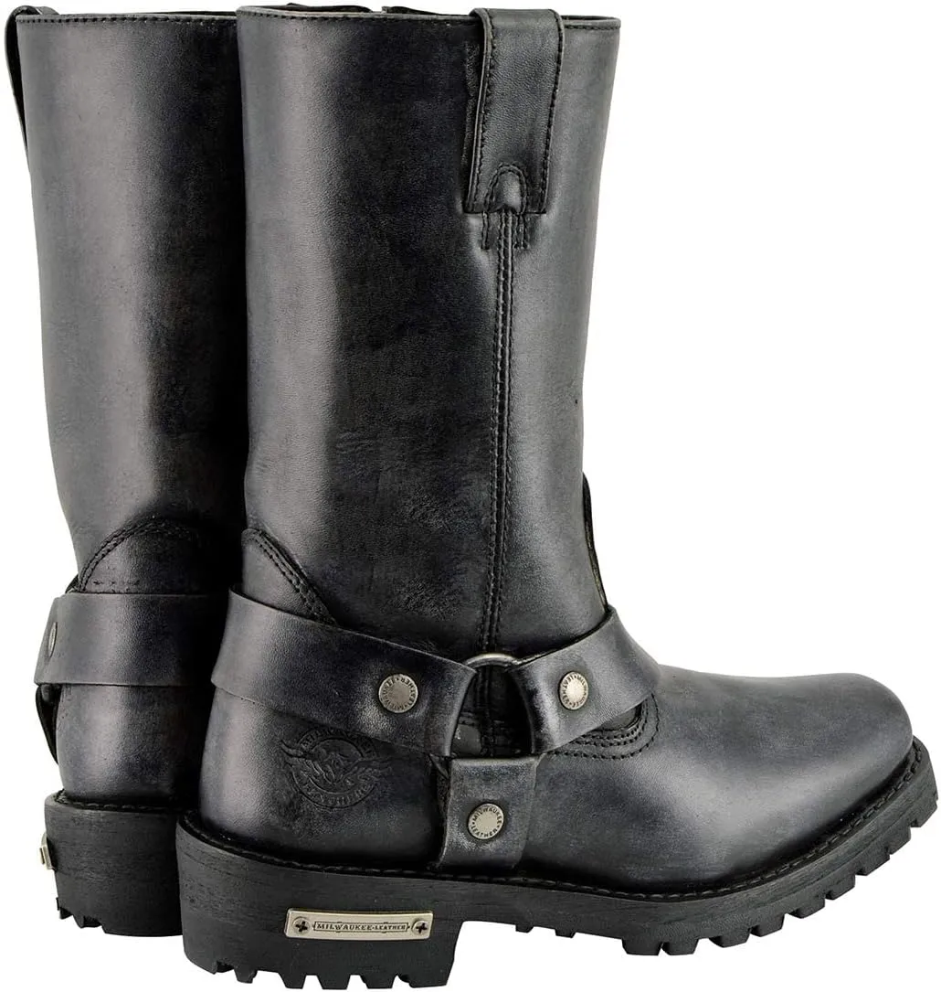 Milwaukee Leather Women's 11-Inch Distressed Grey Classic Harness Square Toe Leather Boots MBL9362-7.5