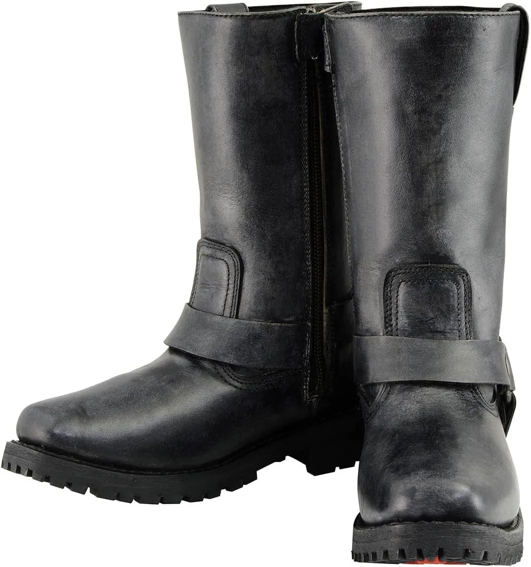 Milwaukee Leather Women's 11-Inch Distressed Grey Classic Harness Square Toe Leather Boots MBL9362-7.5