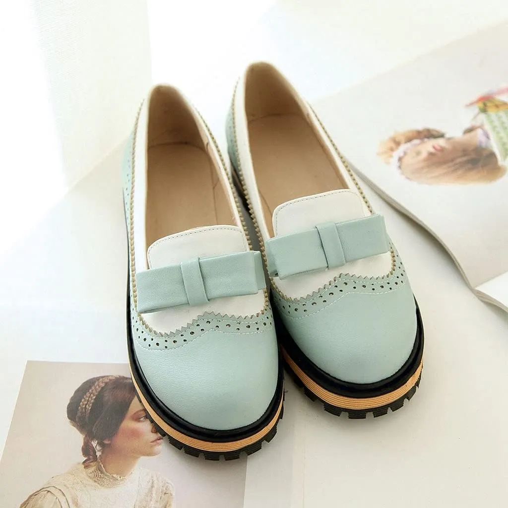 MIOKE Women's Classic Bowtie Slip On Flat Loafers Round Toe Leather Pearls Comfortable Ballet Dress Shoes