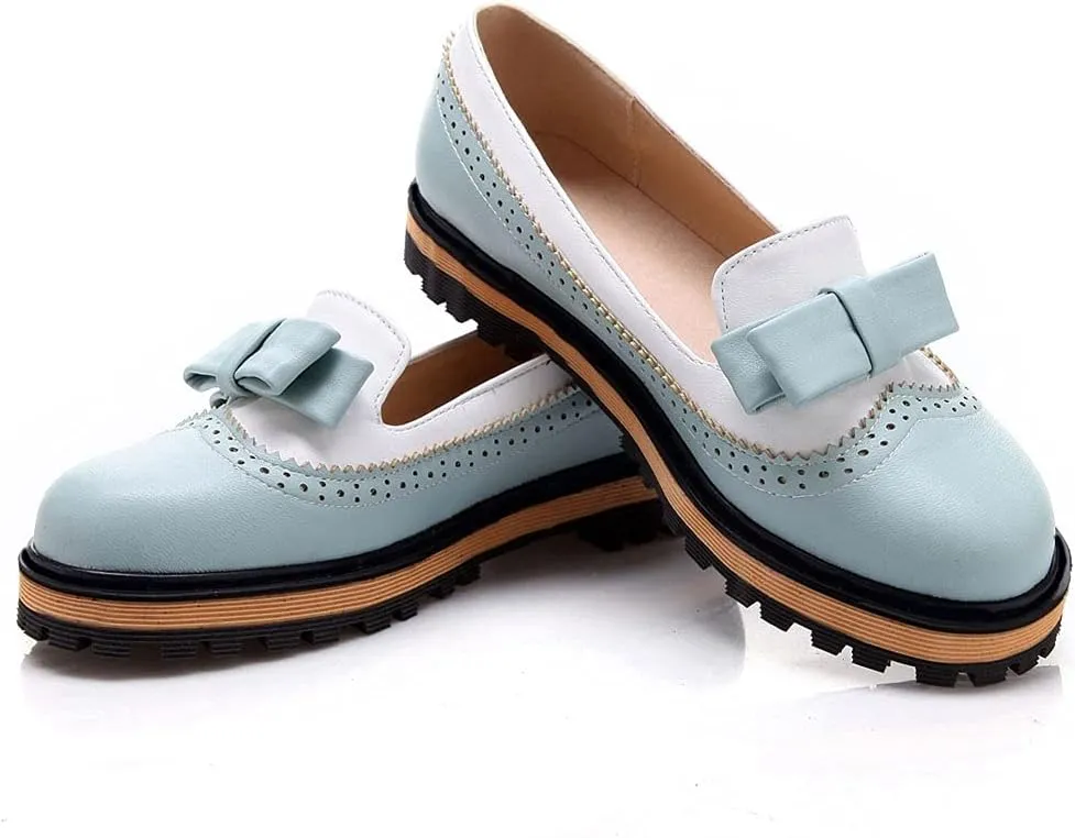 MIOKE Women's Classic Bowtie Slip On Flat Loafers Round Toe Leather Pearls Comfortable Ballet Dress Shoes