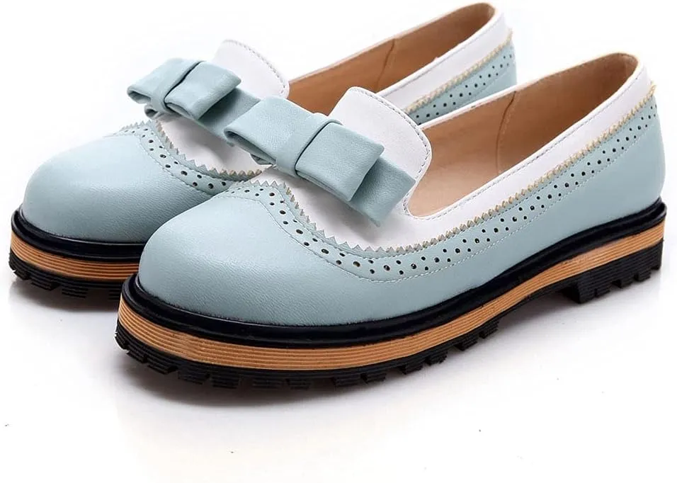 MIOKE Women's Classic Bowtie Slip On Flat Loafers Round Toe Leather Pearls Comfortable Ballet Dress Shoes