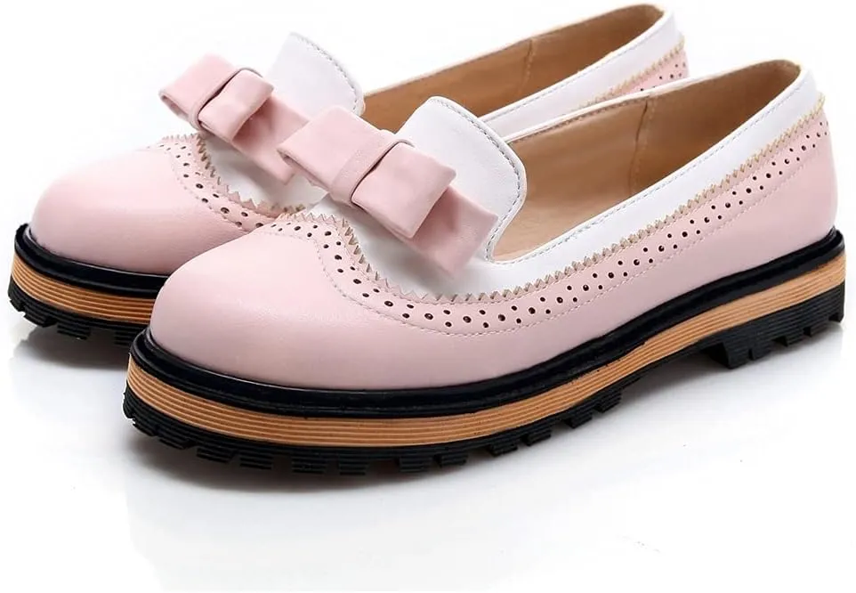 MIOKE Women's Classic Bowtie Slip On Flat Loafers Round Toe Leather Pearls Comfortable Ballet Dress Shoes