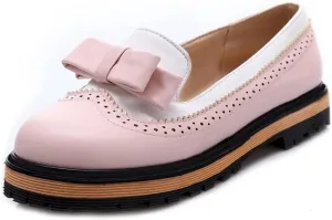 MIOKE Women's Classic Bowtie Slip On Flat Loafers Round Toe Leather Pearls Comfortable Ballet Dress Shoes