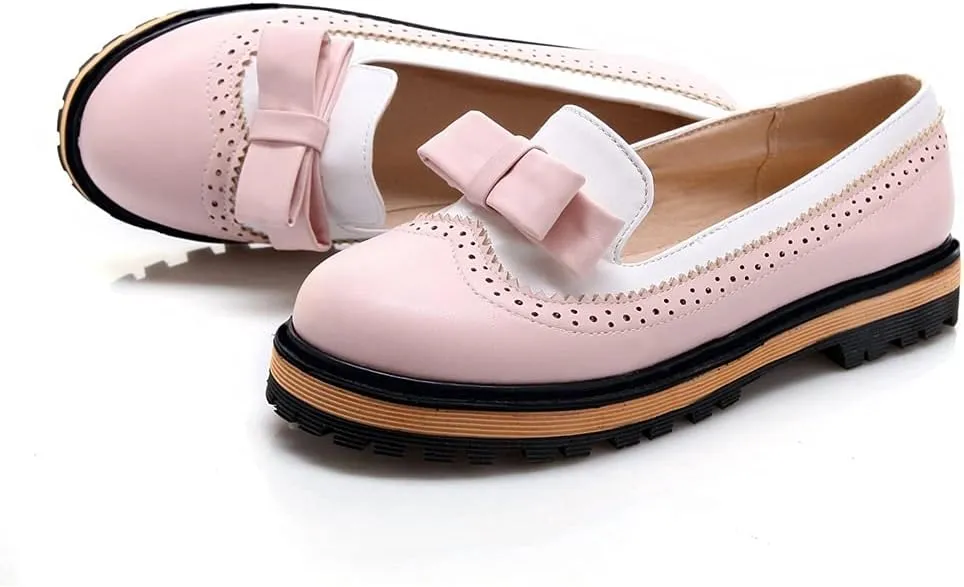 MIOKE Women's Classic Bowtie Slip On Flat Loafers Round Toe Leather Pearls Comfortable Ballet Dress Shoes