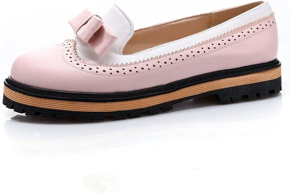 MIOKE Women's Classic Bowtie Slip On Flat Loafers Round Toe Leather Pearls Comfortable Ballet Dress Shoes