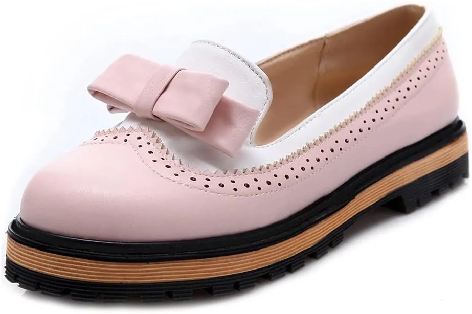 MIOKE Women's Classic Bowtie Slip On Flat Loafers Round Toe Leather Pearls Comfortable Ballet Dress Shoes