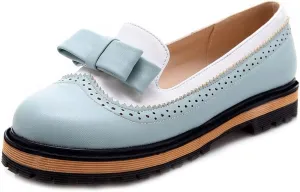 MIOKE Women's Classic Bowtie Slip On Flat Loafers Round Toe Leather Pearls Comfortable Ballet Dress Shoes