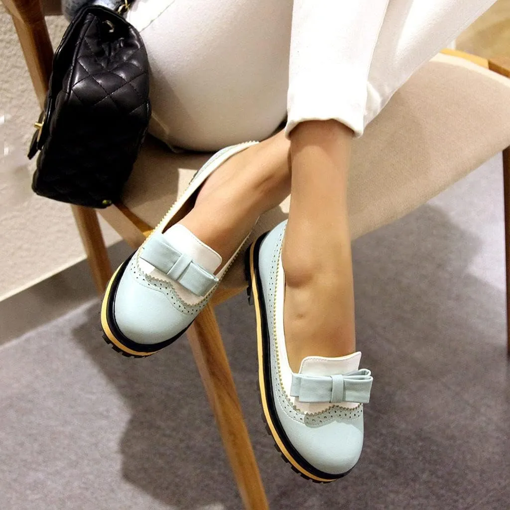 MIOKE Women's Classic Bowtie Slip On Flat Loafers Round Toe Leather Pearls Comfortable Ballet Dress Shoes