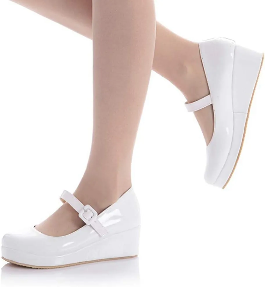 MIOKE Women's Fashion Wedge Mary Jane Pumps Round Toe Platform Mid Heel Comfort Party Wedding Dress Shoes