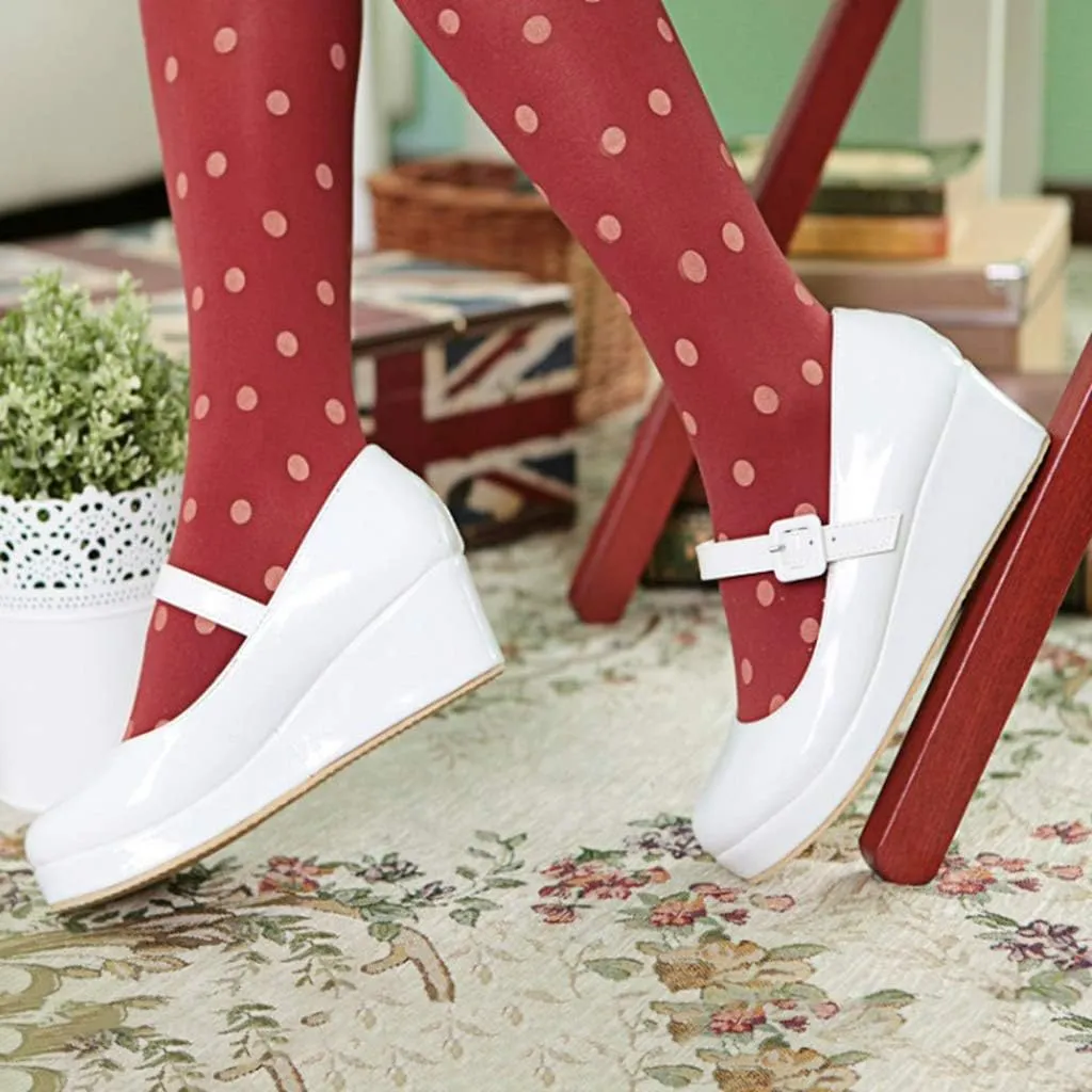 MIOKE Women's Fashion Wedge Mary Jane Pumps Round Toe Platform Mid Heel Comfort Party Wedding Dress Shoes