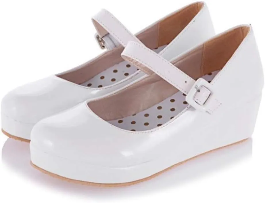 MIOKE Women's Fashion Wedge Mary Jane Pumps Round Toe Platform Mid Heel Comfort Party Wedding Dress Shoes