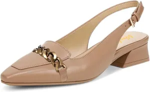 miss left Women's Closed Square Toe Slingback Pumps Metal Chains Low Chunky Heel Strap Buckle Loafers Fashion Event Dress Shoes Size 4-16 US