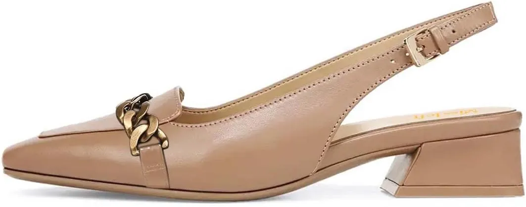 miss left Women's Closed Square Toe Slingback Pumps Metal Chains Low Chunky Heel Strap Buckle Loafers Fashion Event Dress Shoes Size 4-16 US