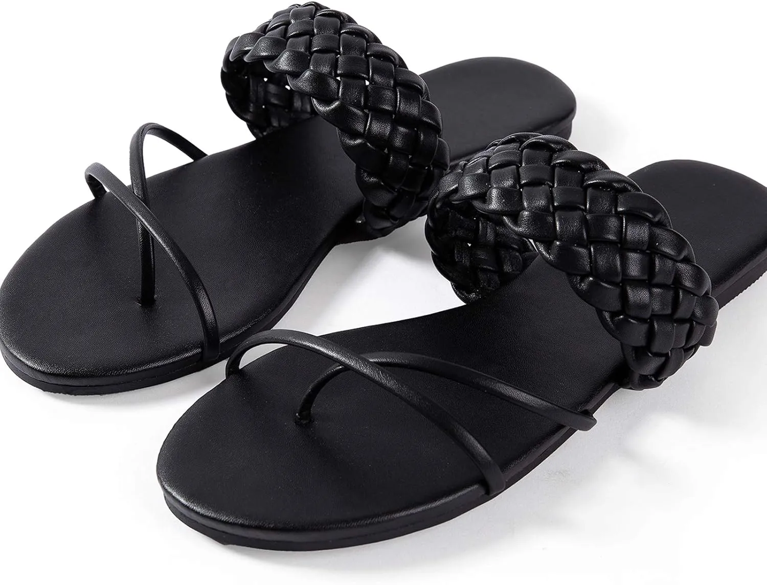 Mtzyoa Women Flat Sandals Straw Braided Orthopedic Support Non-Slip Cushion Casual Solid Dressy Comfortable Vacation Evening Wear