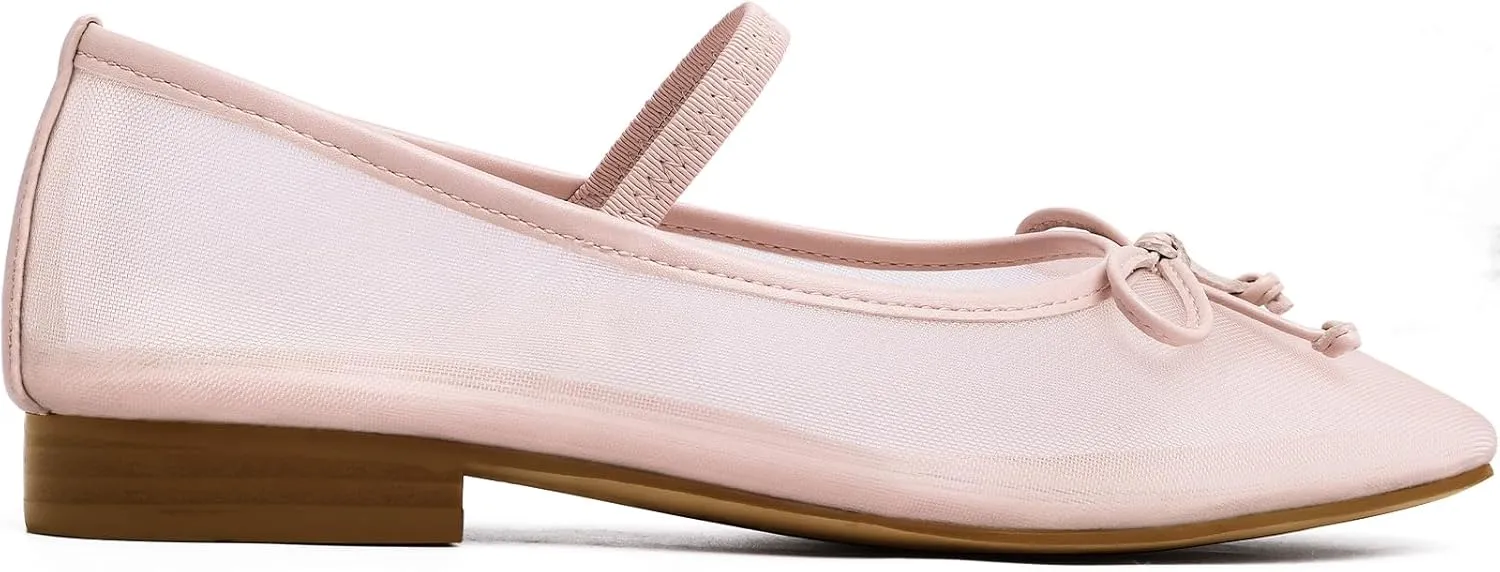 MUCCCUTE Women's Mesh Ballet Flats, Round Toe Ballerina Flats Shoes Casual Dress Mary Jane Flats