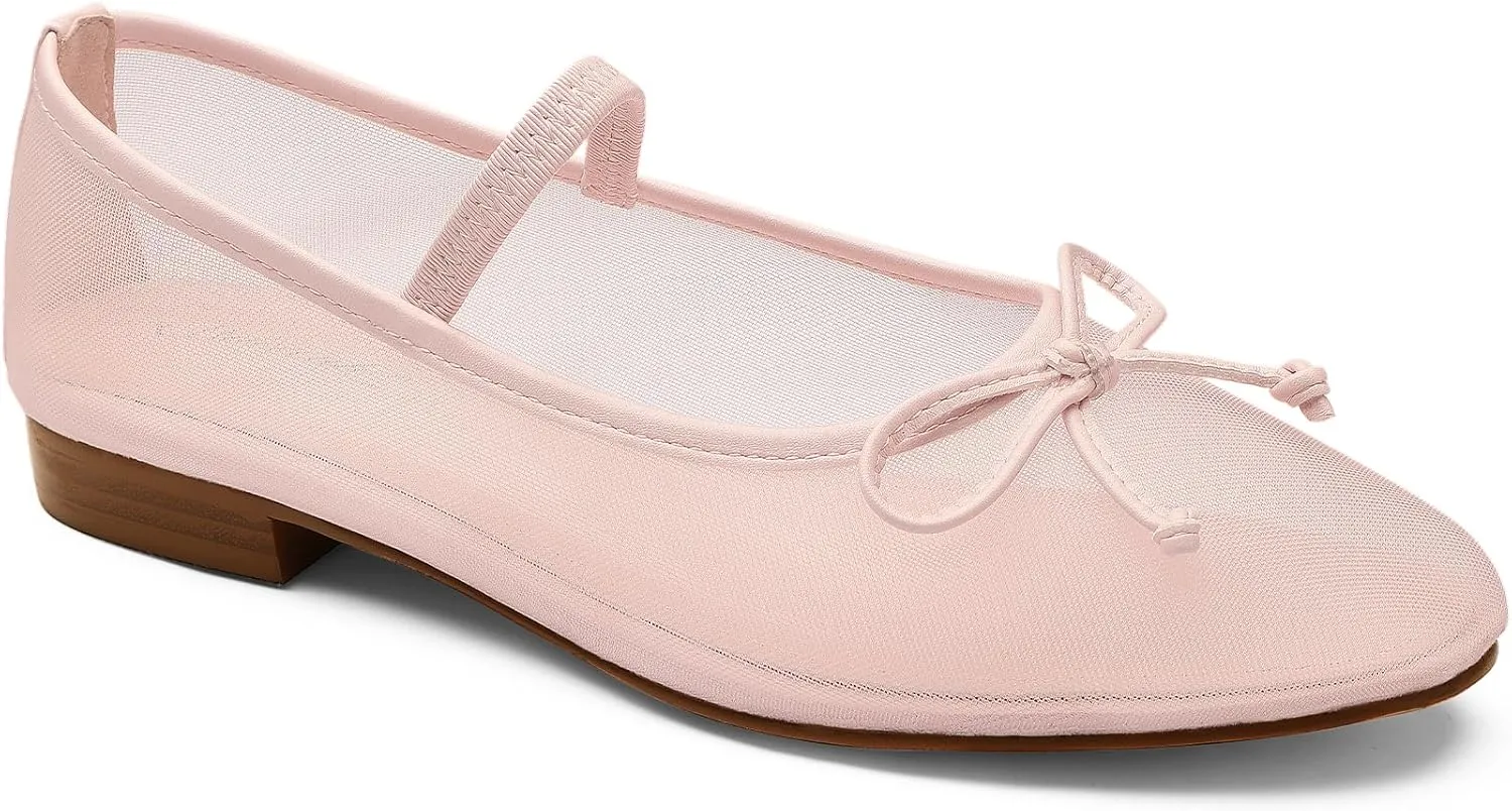 MUCCCUTE Women's Mesh Ballet Flats, Round Toe Ballerina Flats Shoes Casual Dress Mary Jane Flats