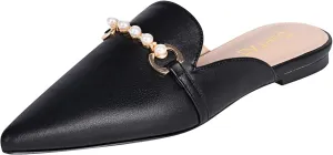 Mules for Women Flats Comfortable Loafers Pointed Toe Slip On Pearl Shoes for Women