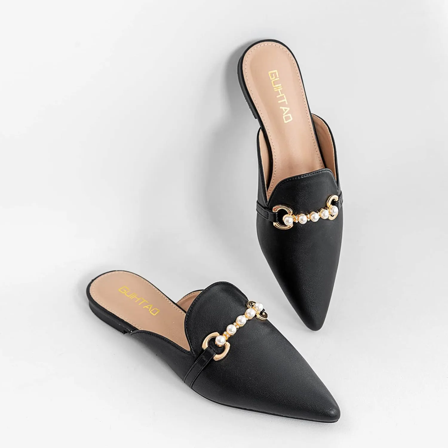 Mules for Women Flats Comfortable Loafers Pointed Toe Slip On Pearl Shoes for Women