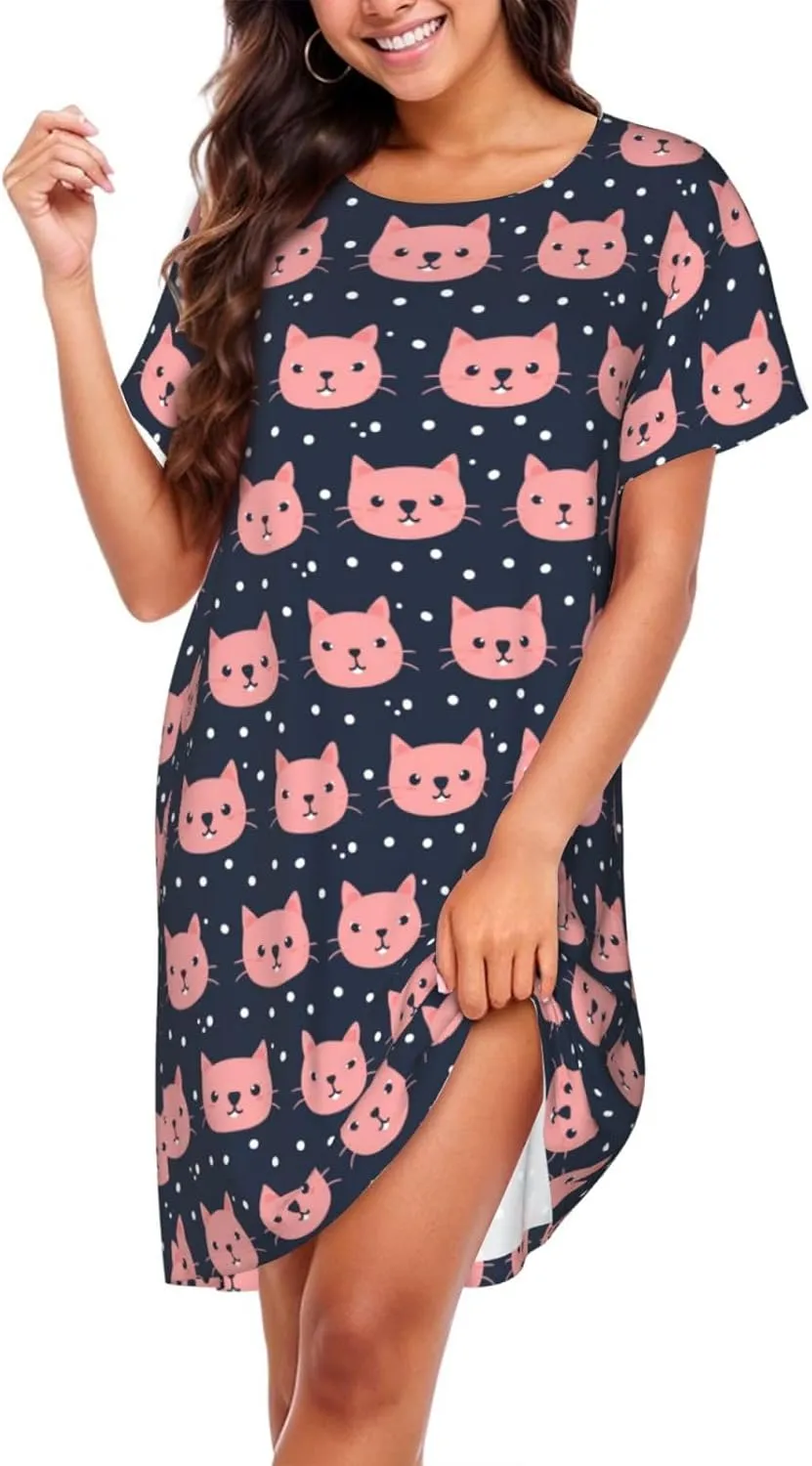 Nightgowns For Women Soft Cotton Sleepshirt Short Sleeve Lounge Dress Casual Ladies Sleepwear
