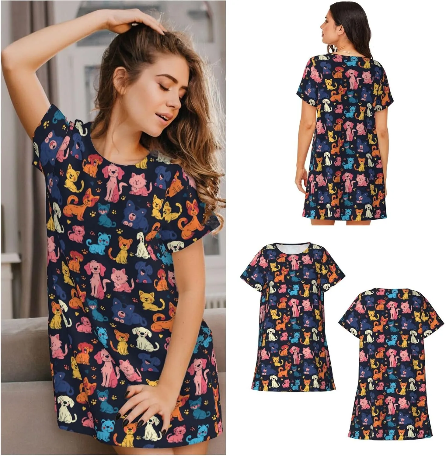 Nightgowns For Women Soft Cotton Sleepshirt Short Sleeve Lounge Dress Casual Ladies Sleepwear